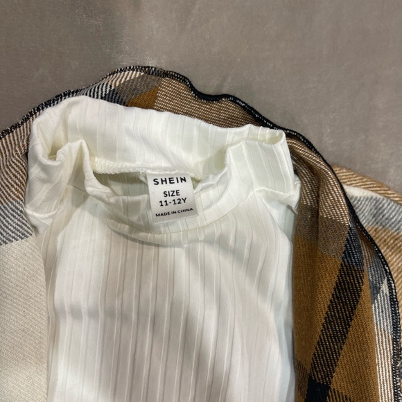 SHEIN Brown Plaid Sleeveless Dress with White Top - Picture 2 of 3